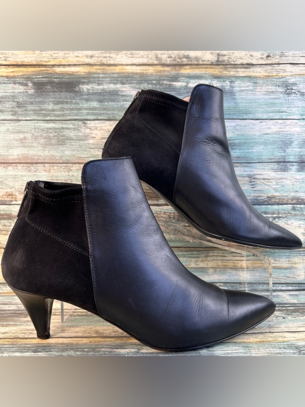 Aquatalia Ankle Booties Womens 8.5 Black Leather Pointed Toe Dress Work Zip Up